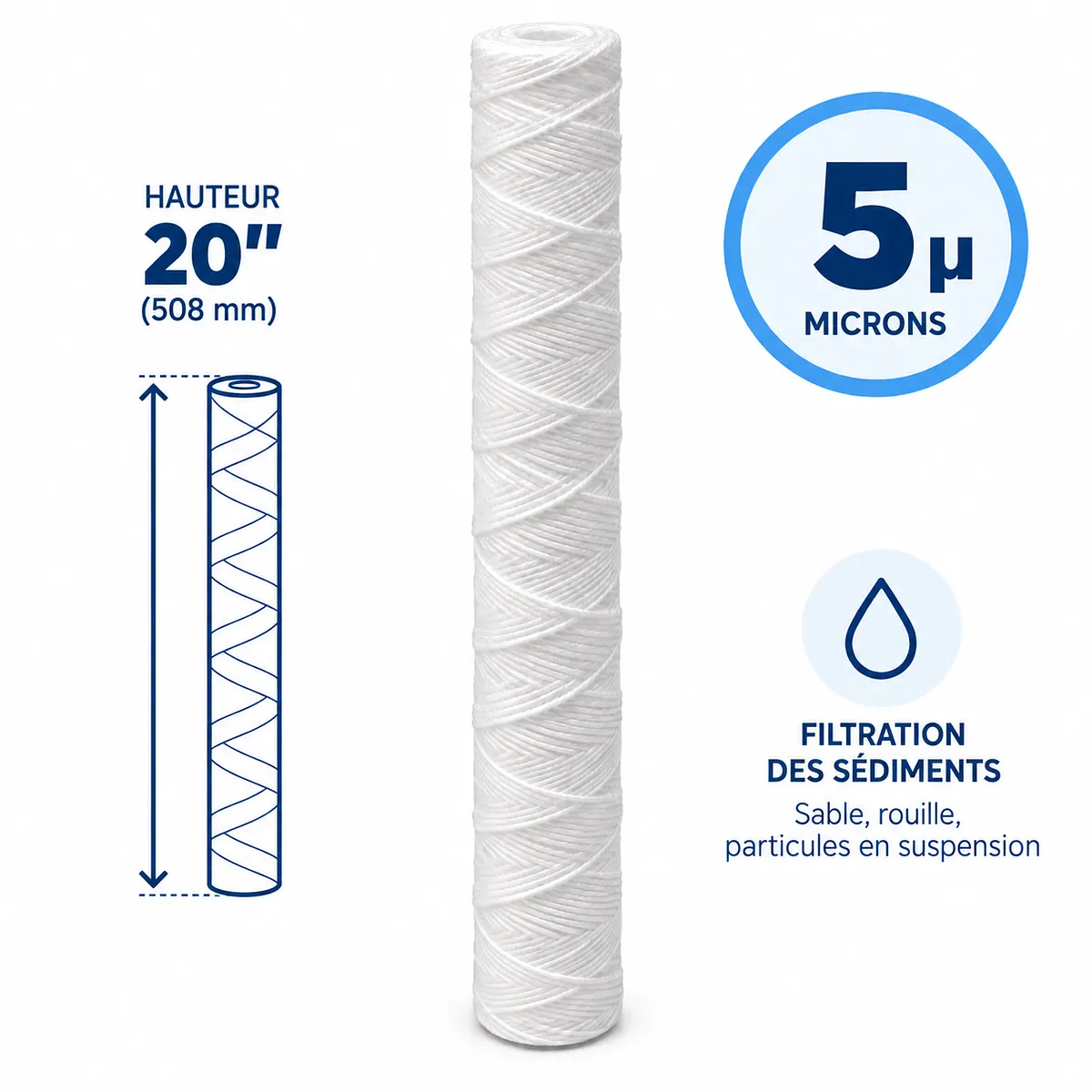 Cartouche anti-sédiments bobinée 20" · 5 µm