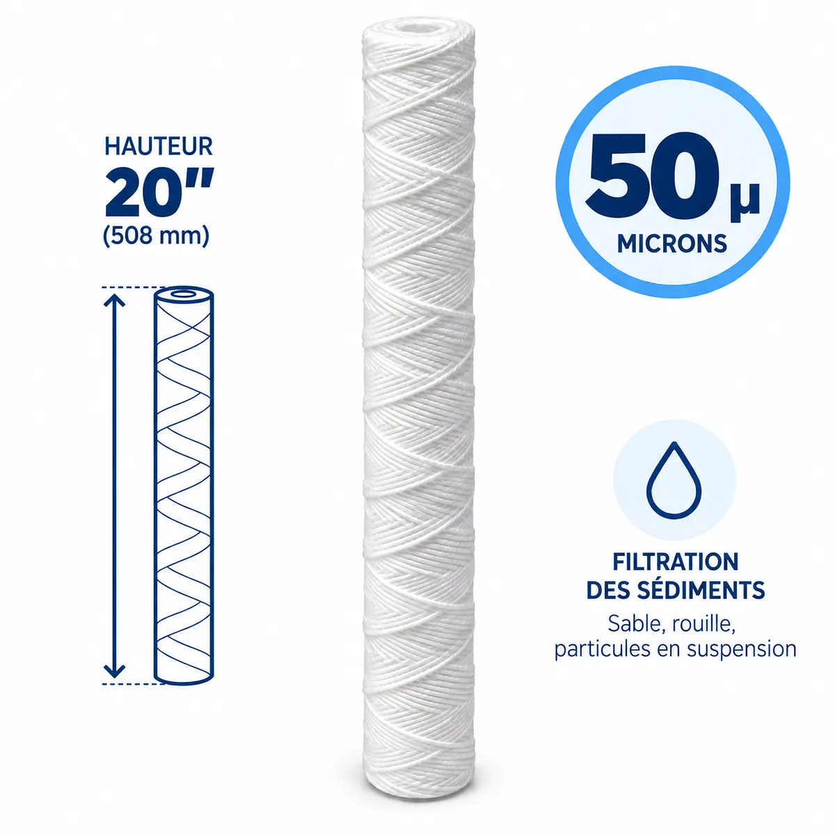 Cartouche anti-sédiments bobinée 20" · 50 µm