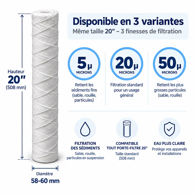 Cartouche anti-sédiments bobinée 20" · 20 µm