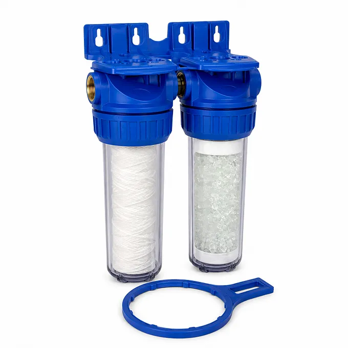 Kit filtration double anti-sédiments et anti-calcaire 9"3/4, corps 3 parties