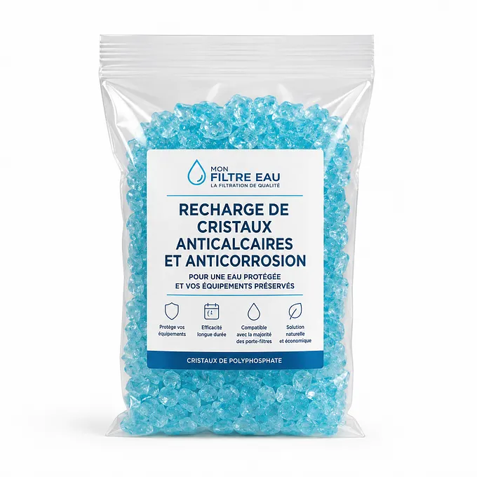 Recharge de cristaux anticalcaires et anticorrosion · Gros cristaux · Sachet 500 g